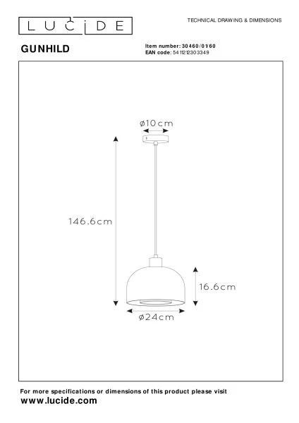 Lucide GUNHILD - Pendelleuchten - Ø 24 cm - 1xE27 - Transparent - technisch